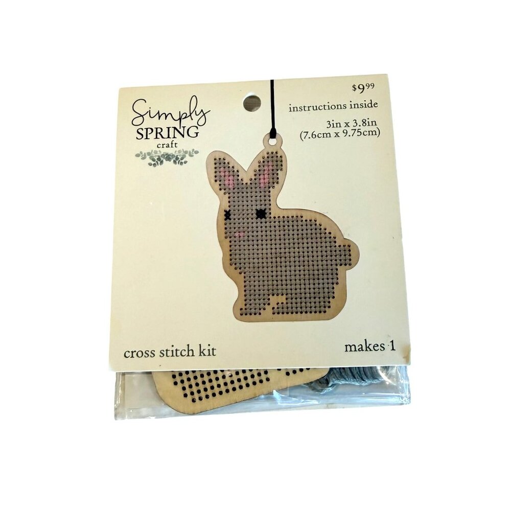 Easter Bunny Cross Stitch Kits Simply Spring Craft Wood Embroidery Floss NEW